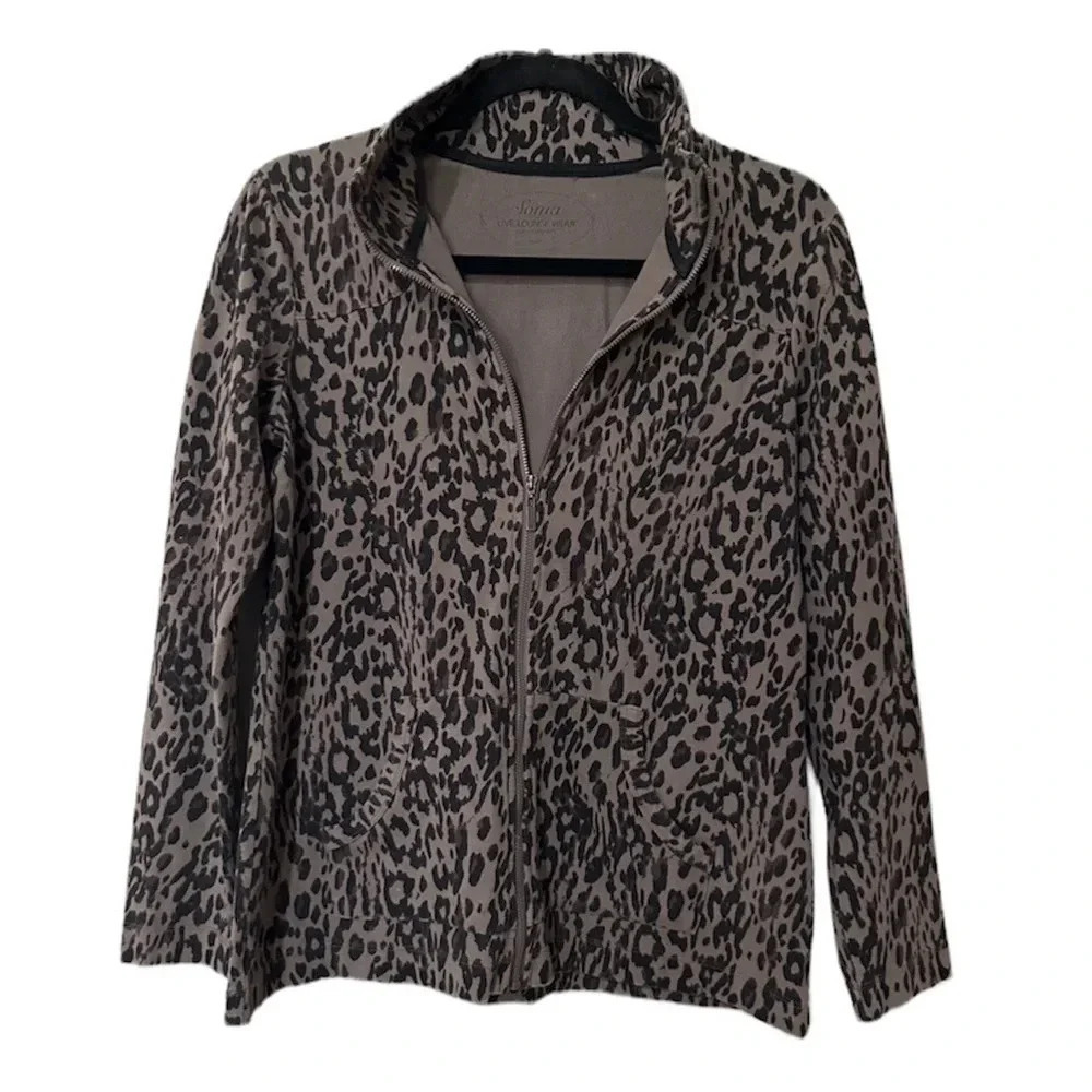 Soma Live. Lounge. Wear Cheetah Long Sleeve Zipper Jacket Size Small GUC